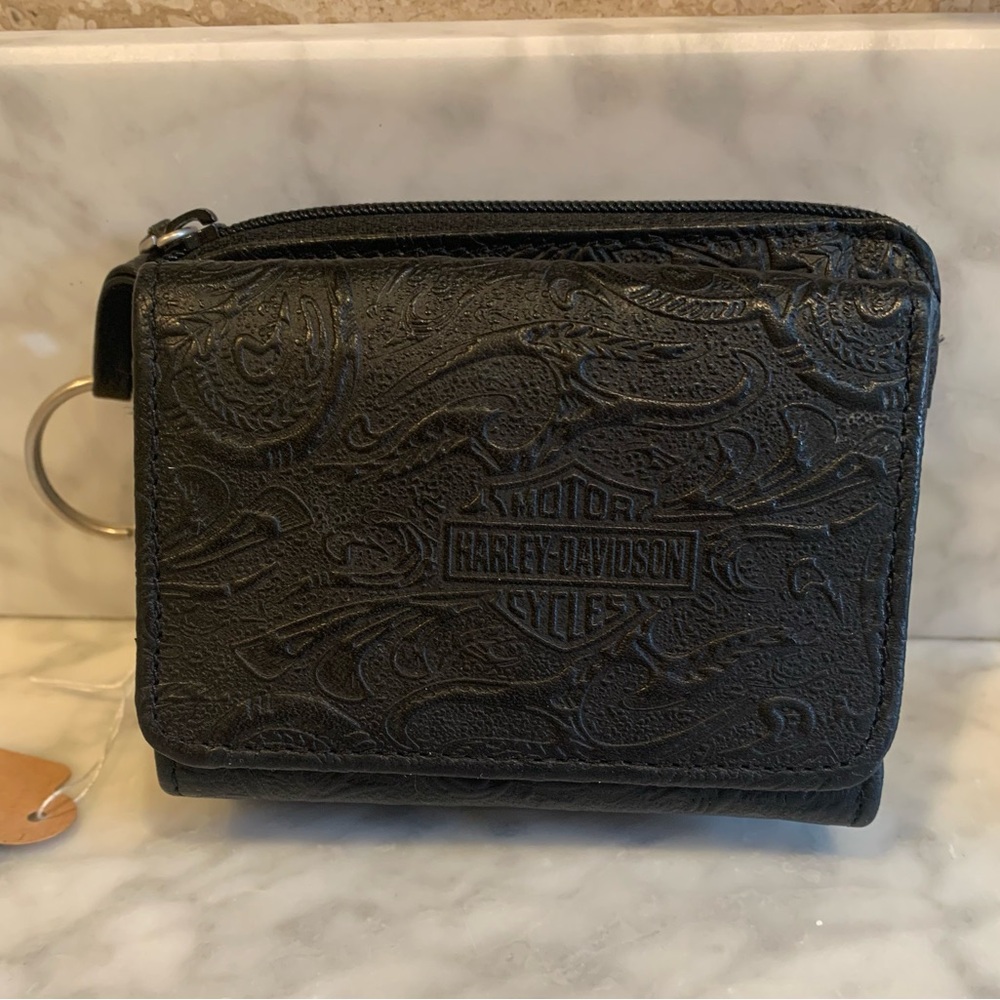 Harley Davidson Black Embossed Keychain Wallet
